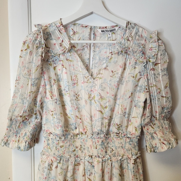 WALTER BAKER Betsy Floral-Print Metallic Burnout Georgette Mini Dress Size S - Picture 4 of 16